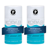 Kopari aluminum-free coconut deodorant packaging for a convenient two-pack.