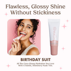 Kopari Nude Tint Lip Glossy close-up shows soft hydration and glassy finish