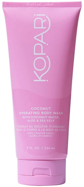 Kopari Hydrating Body Wash bottle shows coconut-based gentle cleanse and hydration