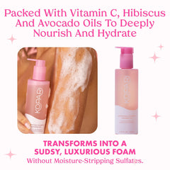 Kopari Sudsy Shower Oil hibiscus-seed-oil highlights antioxidant-rich nourishment for skin.