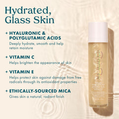 Kopari Sunglaze Setting Mist hydrating formula with hyaluronic and polyglutamic acids.