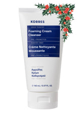 KORRES Greek Yoghurt Foaming Cleanser bottle-pump showing hydrating cleansing action