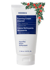 KORRES Greek Yoghurt Foaming Cleanser bottle-pump showing hydrating cleansing action
