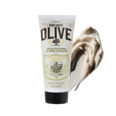 KORRES Olive Body Lotion bottle closeup highlights rich hydration for dry skin.