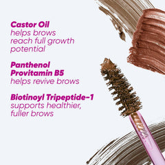 Kosas Air Brow gel on brow demonstrates fluffy, full look.