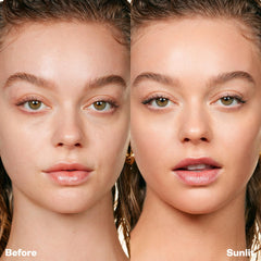 Kosas DreamBeam makeup-base shot reveals a subtle glow on skin.