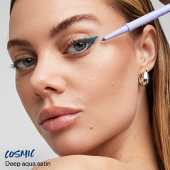 Kosas Soulgazer Cosmic eyeliner applied for a precise line and soft smoky blend.