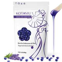 KOTAMU lavender wax beads ready to melt for at-home waxing.