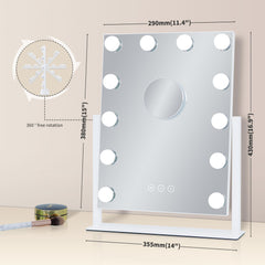 Kotdning vanity mirror features detachable 10x magnification for precise makeup tasks.