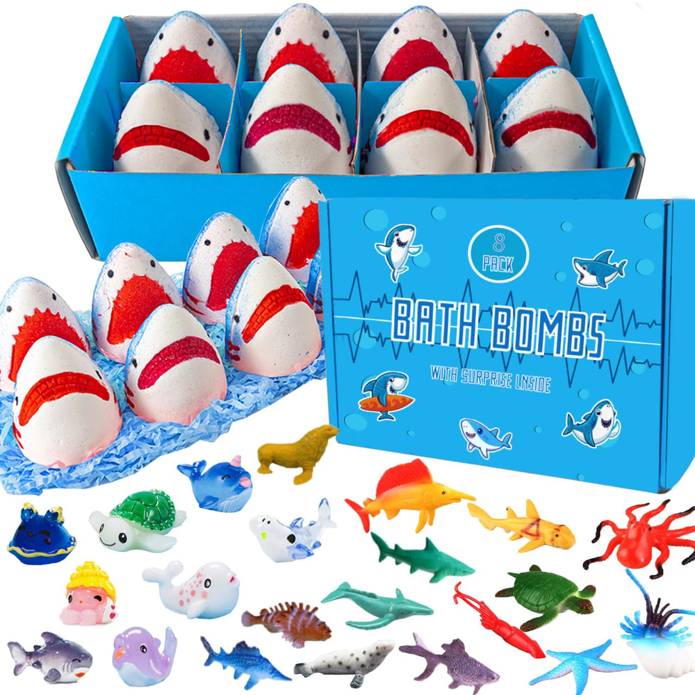 Kottke Shark bath bombs with surprise inside spark curiosity during bath time for kids.