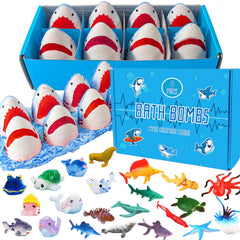Kottke Shark bath bombs with surprise inside spark curiosity during bath time for kids.