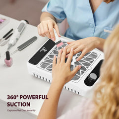 KouzItop Nail Dust Collector side view highlights slim footprint on small tables.