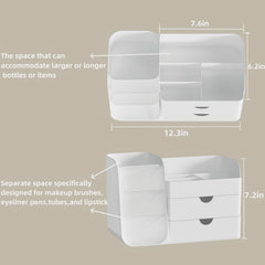 KQJS Makeup Organizer with Drawers side view showing slim footprint and versatile vanity placement