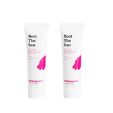 KraveBeauty Beet The Sun SPF 40 duo box packaging highlights recyclable packaging and vegan sunscreen.