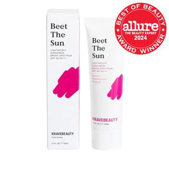 KraveBeauty Beet The Sun SPF 40 bottle back label shows vegan, cruelty-free credentials.