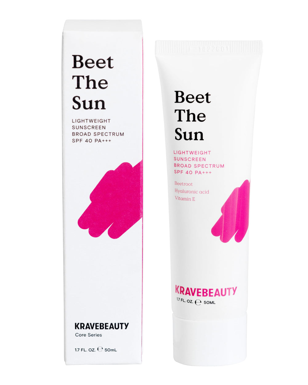KraveBeauty Beet The Sun SPF 40 bottle front for lightweight daily protection.