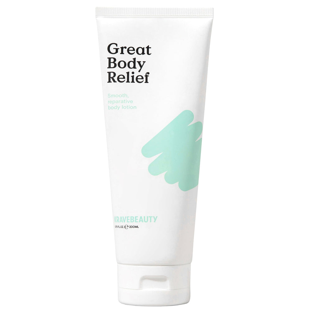 KraveBeauty front tube Great Body Relief showing packaging and benefit