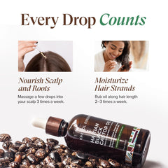 KREYÒL ESSENCE liquid gold hair oil drop highlights shine and moisture.