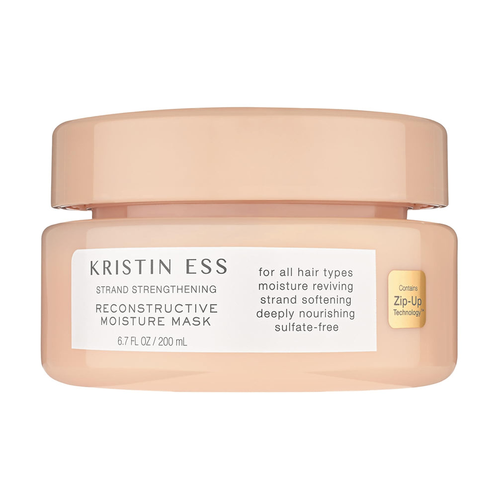 Kristin Ess Hydrating Deep Conditioner pear-amber bottle delivers rich moisture for dry hair.