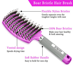 KTKUDY boar bristle hairbrush close-up demonstrates oil distribution for healthier shine.