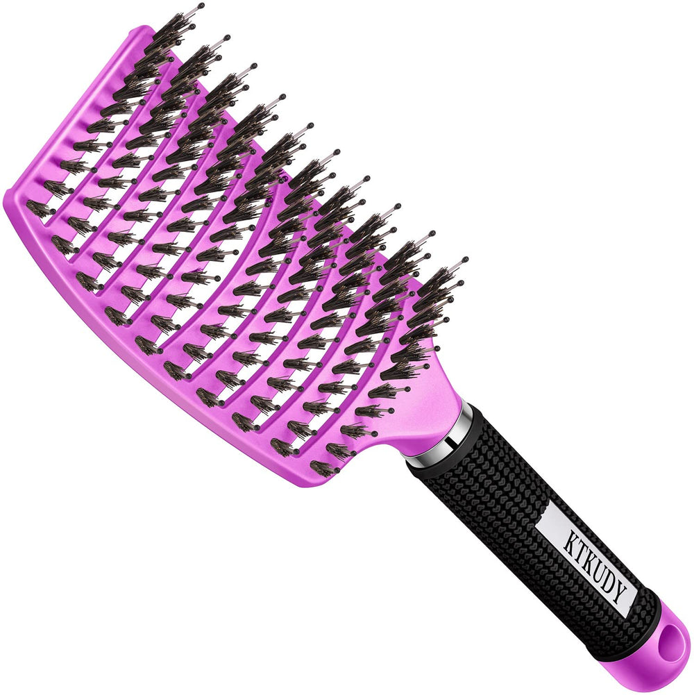 KTKUDY detangler brush close-up showing purple handle for smooth detangling and shine