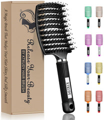 KTKUDY detangling brush black front view, promoting smooth, tangle-free styling