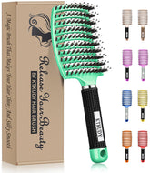 KTKUDY detangling brush front view with boar bristles for smoother hair.