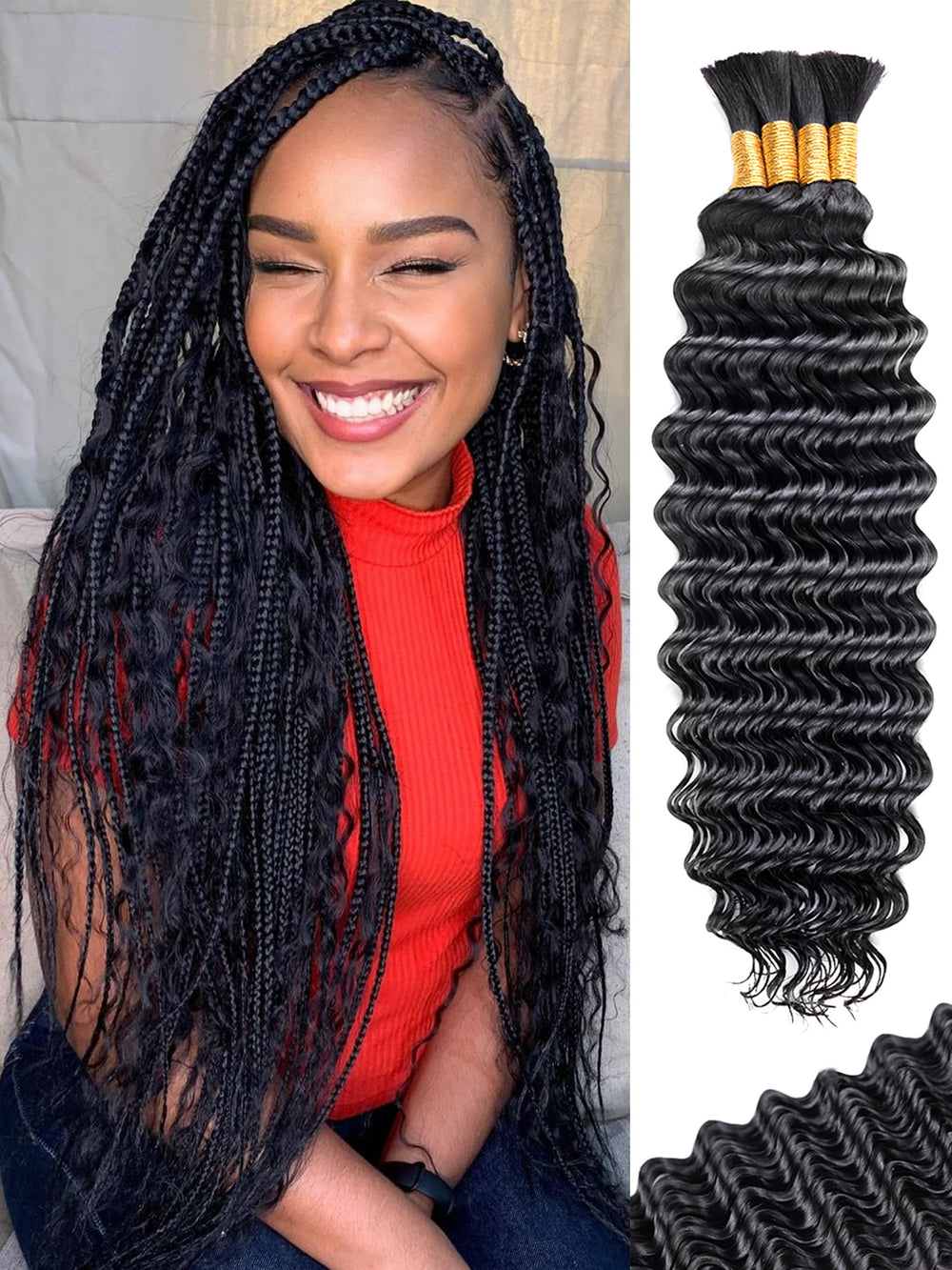 KULYMUWIG bulk braiding hair deep wave 18inch 100g for long, voluminous braids.