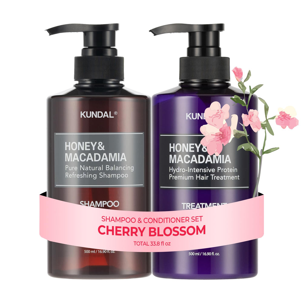 KUNDAL Cherry Blossom shampoo bottle with long-lasting moisturizing aroma.