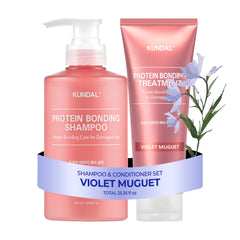 KUNDAL protein bonding shampoo bottle demonstrates bond-strengthening formula for smoother hair