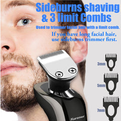 Kurener four-in-one shaver with interchangeable heads for grooming needs