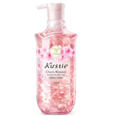 Kustie cherry blossom petal drop highlights real petals for a spa-like bath experience.