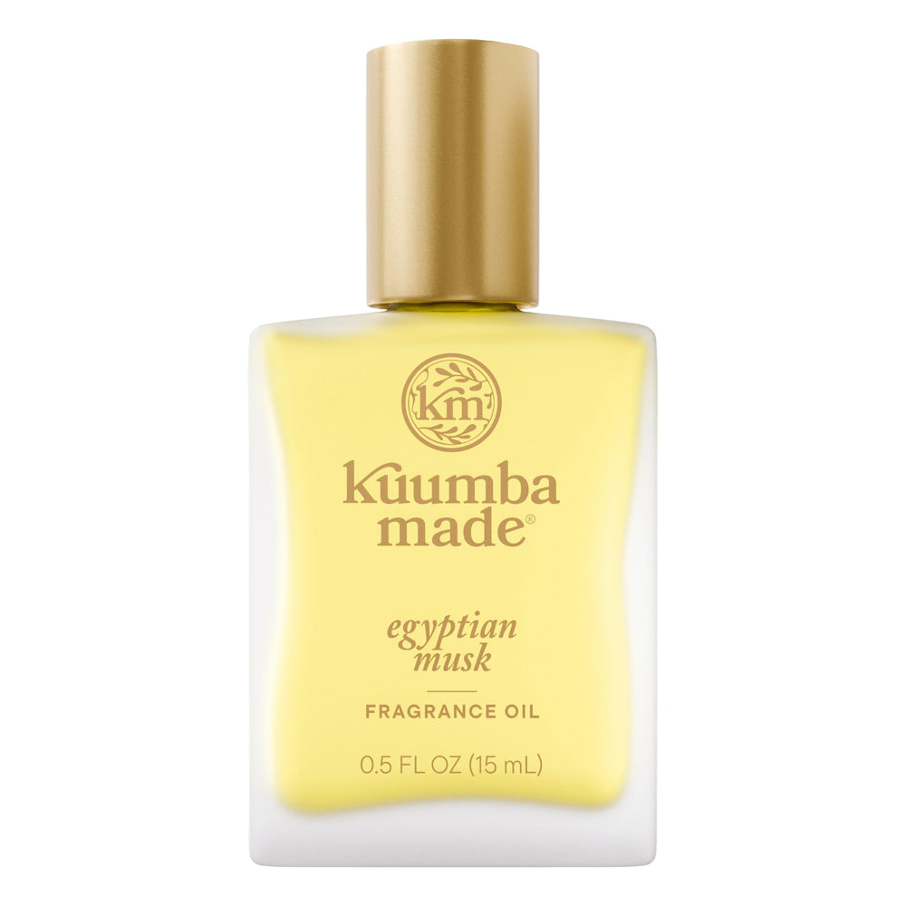 Kuumba Made Egyptian Musk bottle pour delivers a light, sensual scent for a calming atmosphere.