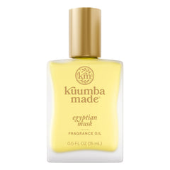 Kuumba Made Egyptian Musk bottle pour delivers a light, sensual scent for a calming atmosphere.