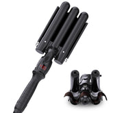 kuwa crimper hair tool three-barrel waves demonstrate beach-ready texture