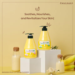 Kwailnara Banana Milk Body Wash bottle-top-view showing 560 g size