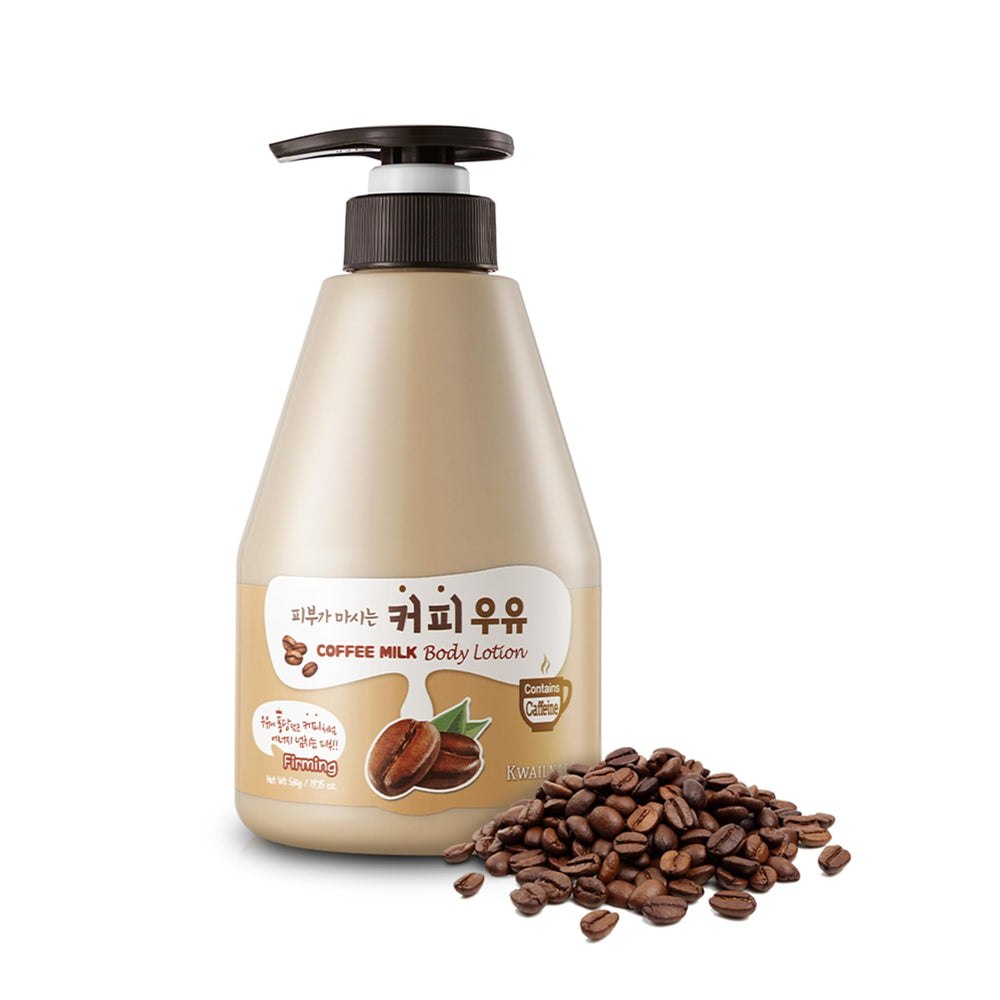 Kwailnara Coffee Milk Body Lotion bottle shows energizing aroma for daily hydration.