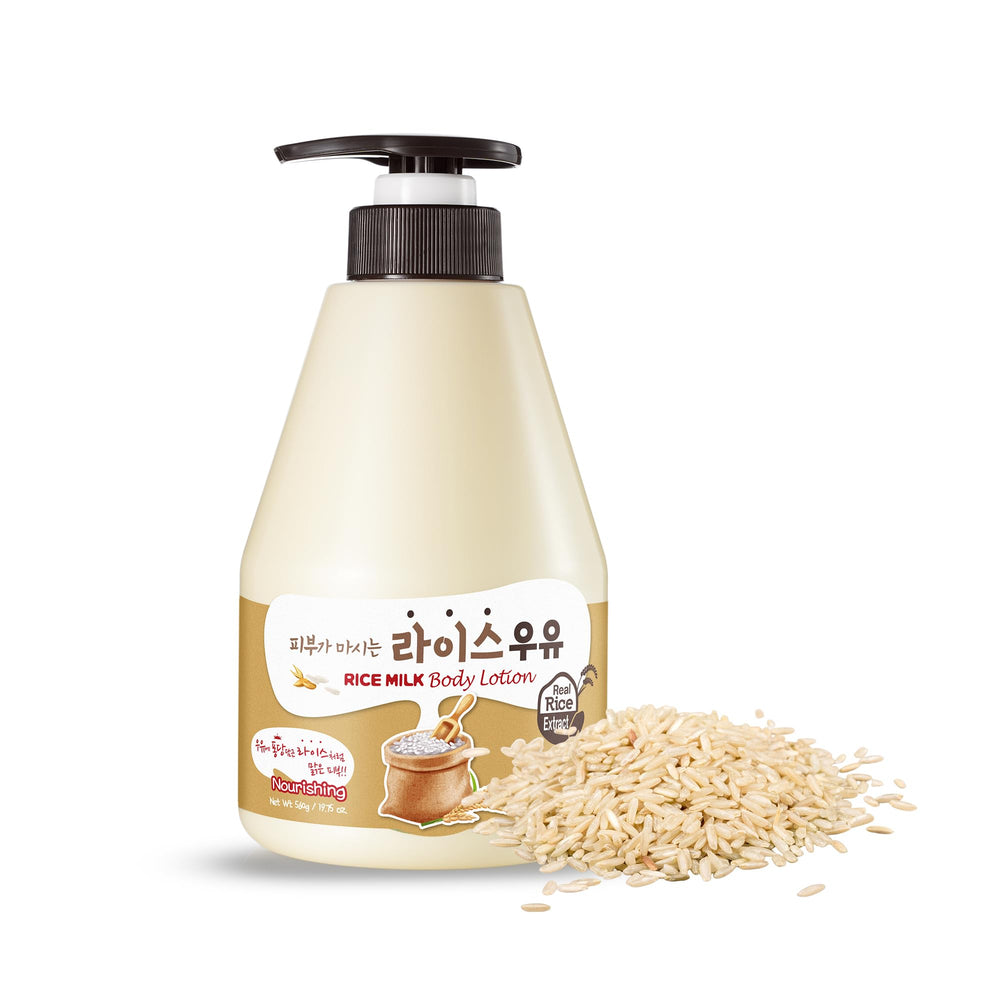 Kwailnara WELCOS Rice Milk Body Lotion bottle closeup showing rich hydration