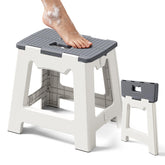 Kzeirm foldable shower stool closed-fold saves space in small bathrooms.