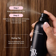 L'ANGE HAIR Hold-All spray-action shows easy, brushable application with lightweight feel.