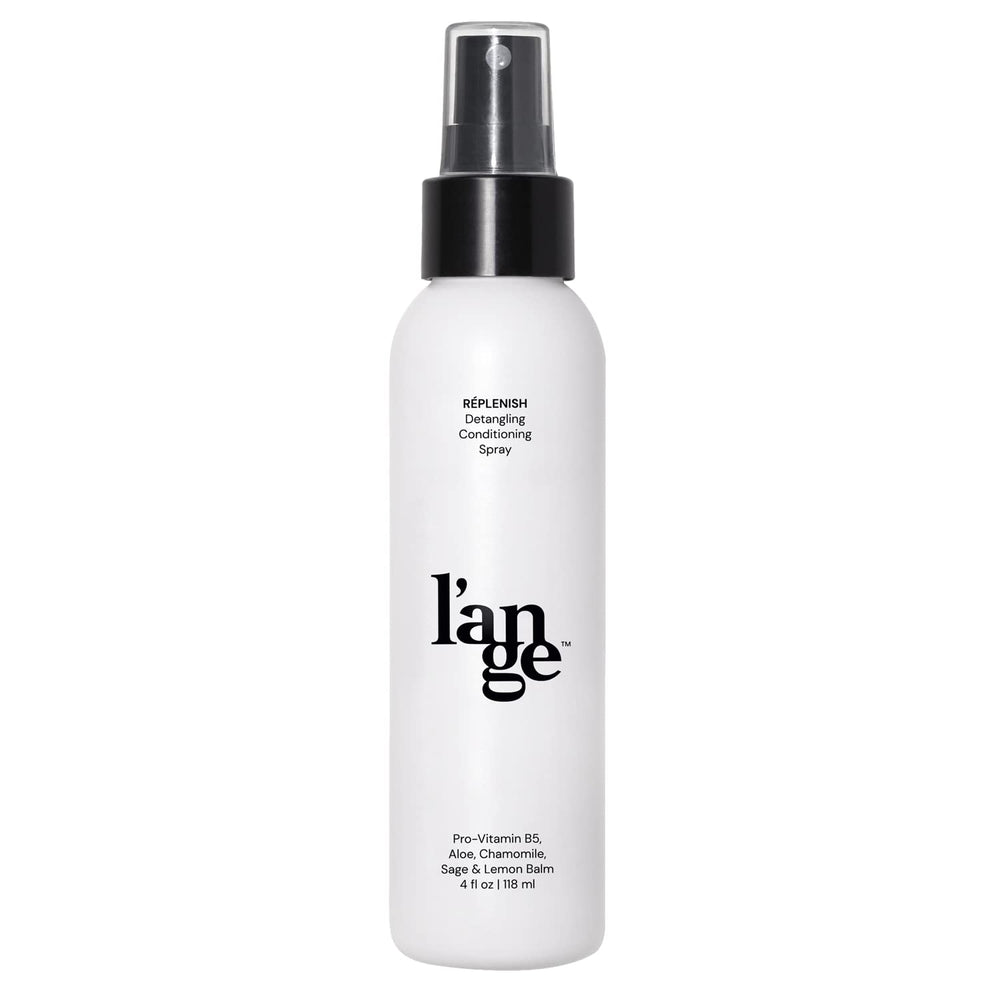 L'ANGE HAIR Replenish detangler bottle closeup highlights lightweight hydration for smooth detangling