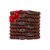 L. Erickson coffee brown hair ties eight pack shown for strong all day hold