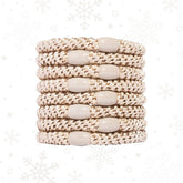 L. Erickson 8-pack camel beige pony hair ties for strong, creaseless hold.