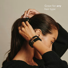 L. Erickson hair tie delivers damage-free hold without snagging.