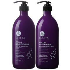 L LUSETA purple shampoo bottle neutralizes brass for cooler blonde tones.