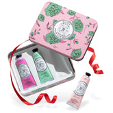 La Chatelaine Rose Hand Cream Trio tin display showing luxurious moisture