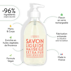 La Compagnie de Provence extra-pure liquid soap ingredients highlight natural-origin oils.