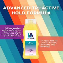 L.A. Looks Mega Mega gel label back highlights alcohol-free formula.