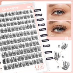 La Maesii lash clusters shown at 10-14mm length for natural wispy look.