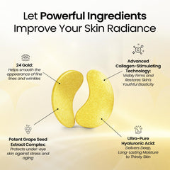 LA PURE 24k gold under-eye patches close-up on skin for hydration and puffiness reduction